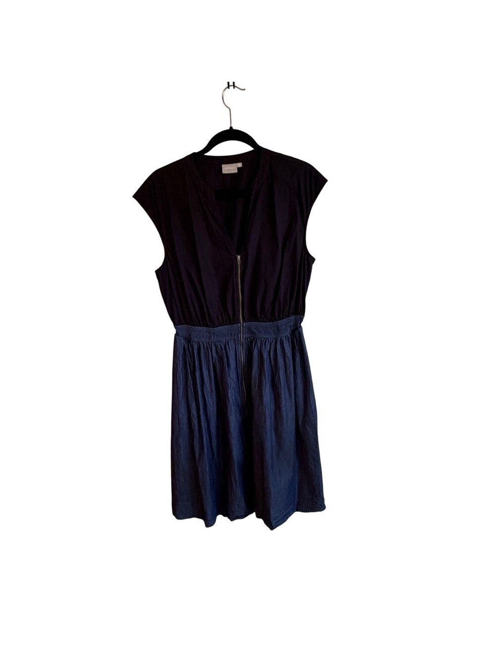 eShakti Zip Front Fit Flare Dress Indigo Blue XL 18 Cotton